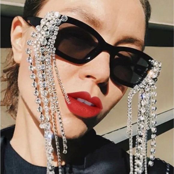 Sparkly Tortoise Rhinestone Tassel Sunglasses - Picture 6 of 14